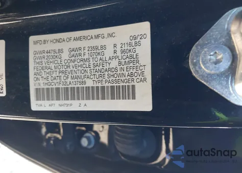 2020 Honda Accord Sport z USA, uszkodzony, nr VIN 1HGCV1F32LA137589